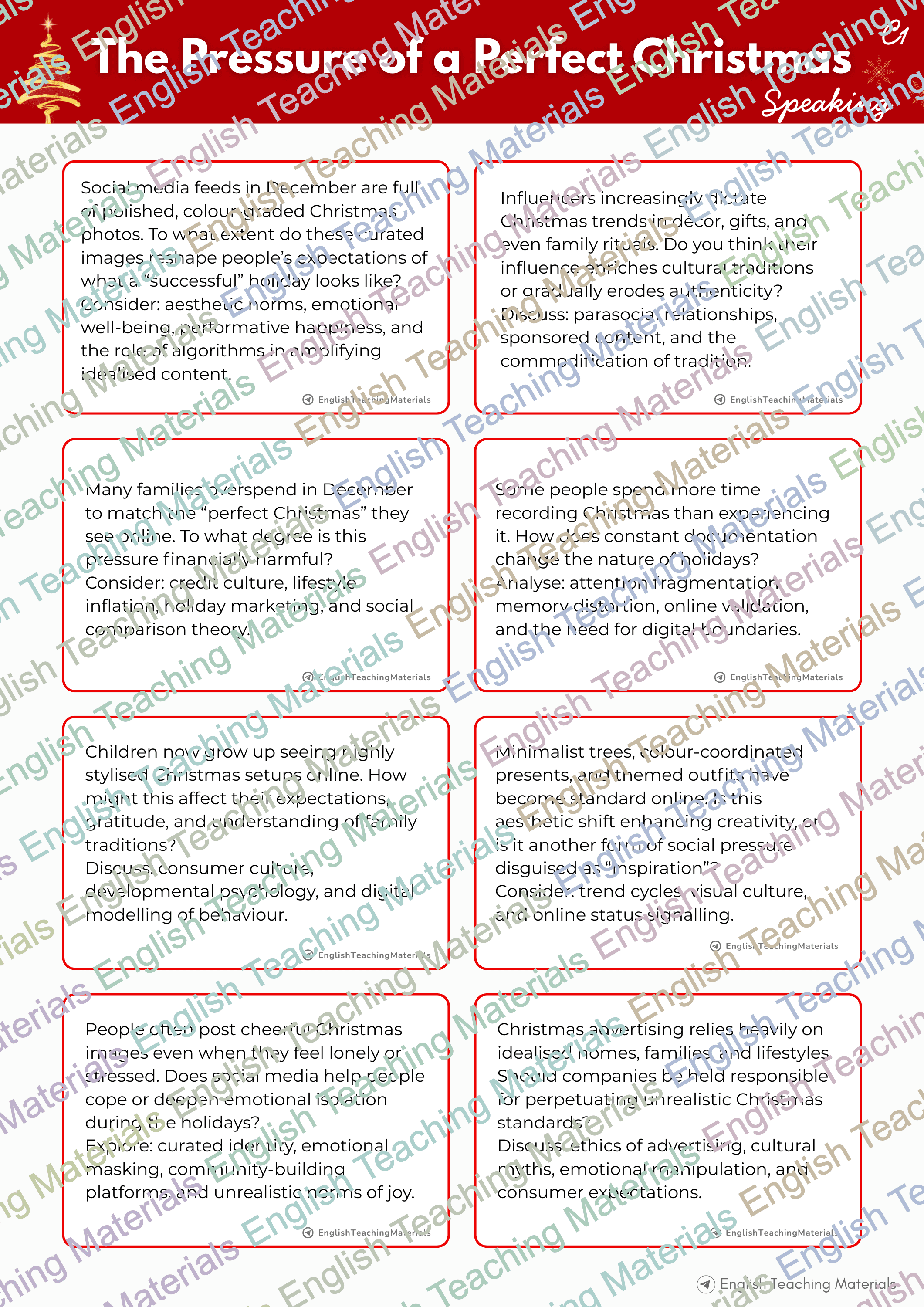 The Pressure of a Perfect Christmas + Speaking activities and Bingo 6