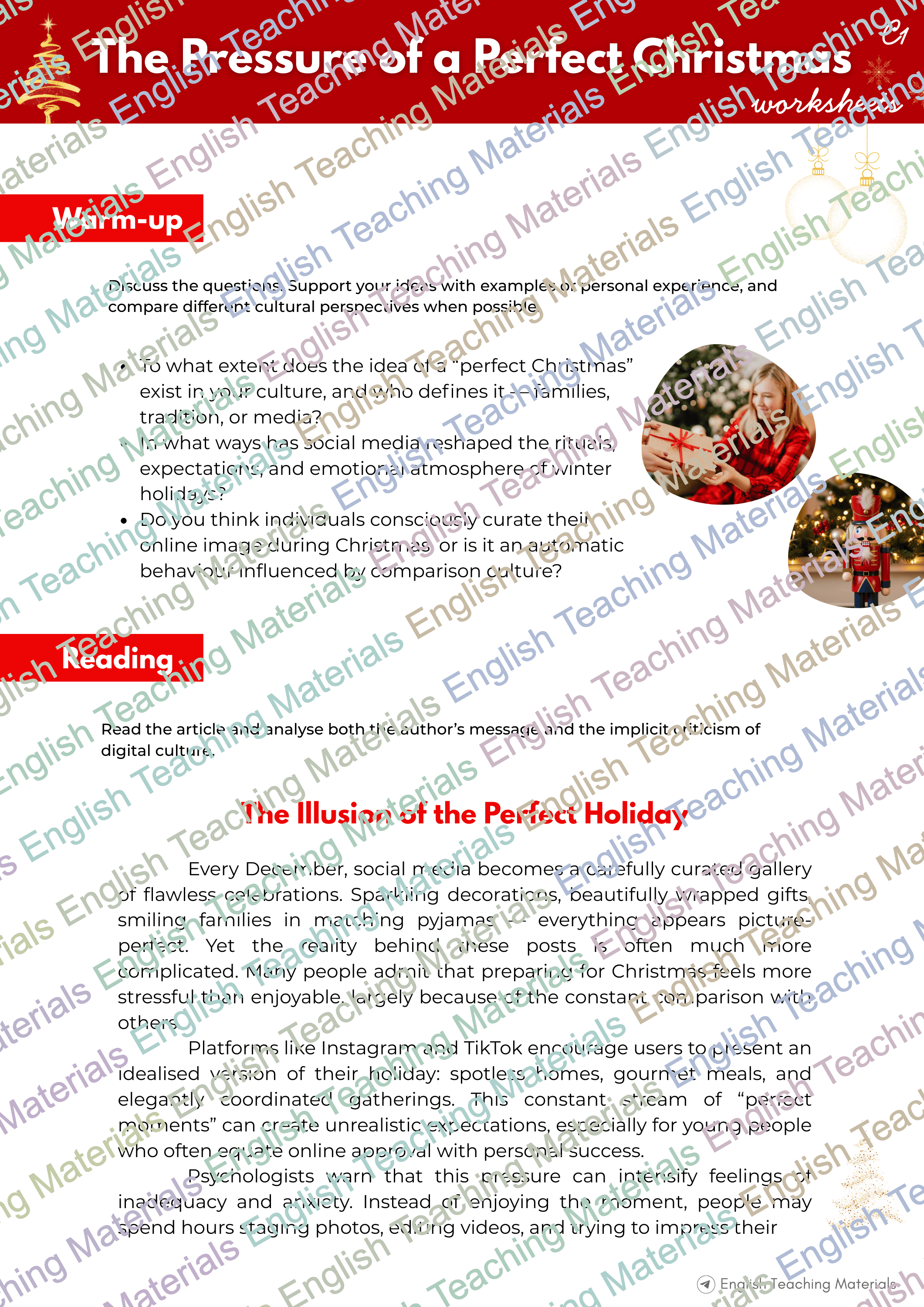The Pressure of a Perfect Christmas + Speaking activities and Bingo 2