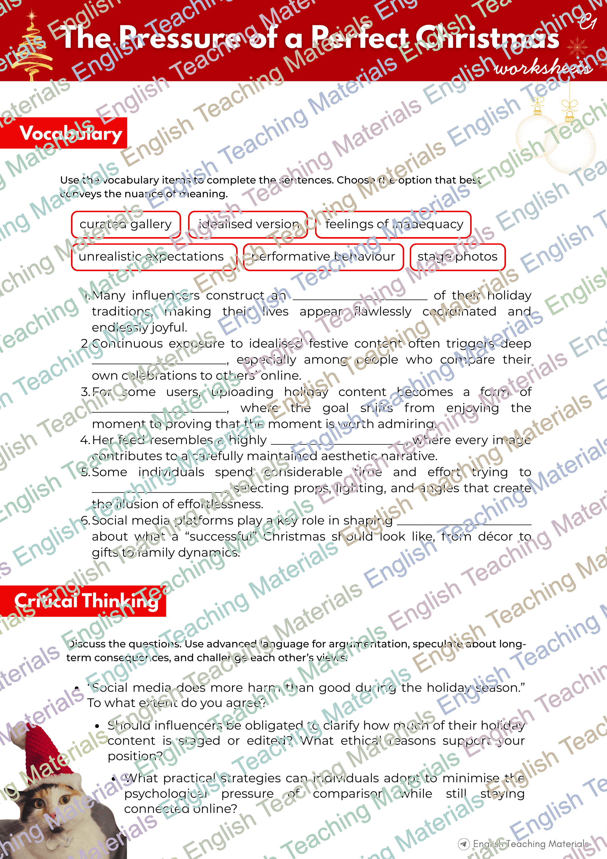 The Pressure of a Perfect Christmas + Speaking activities and Bingo 3